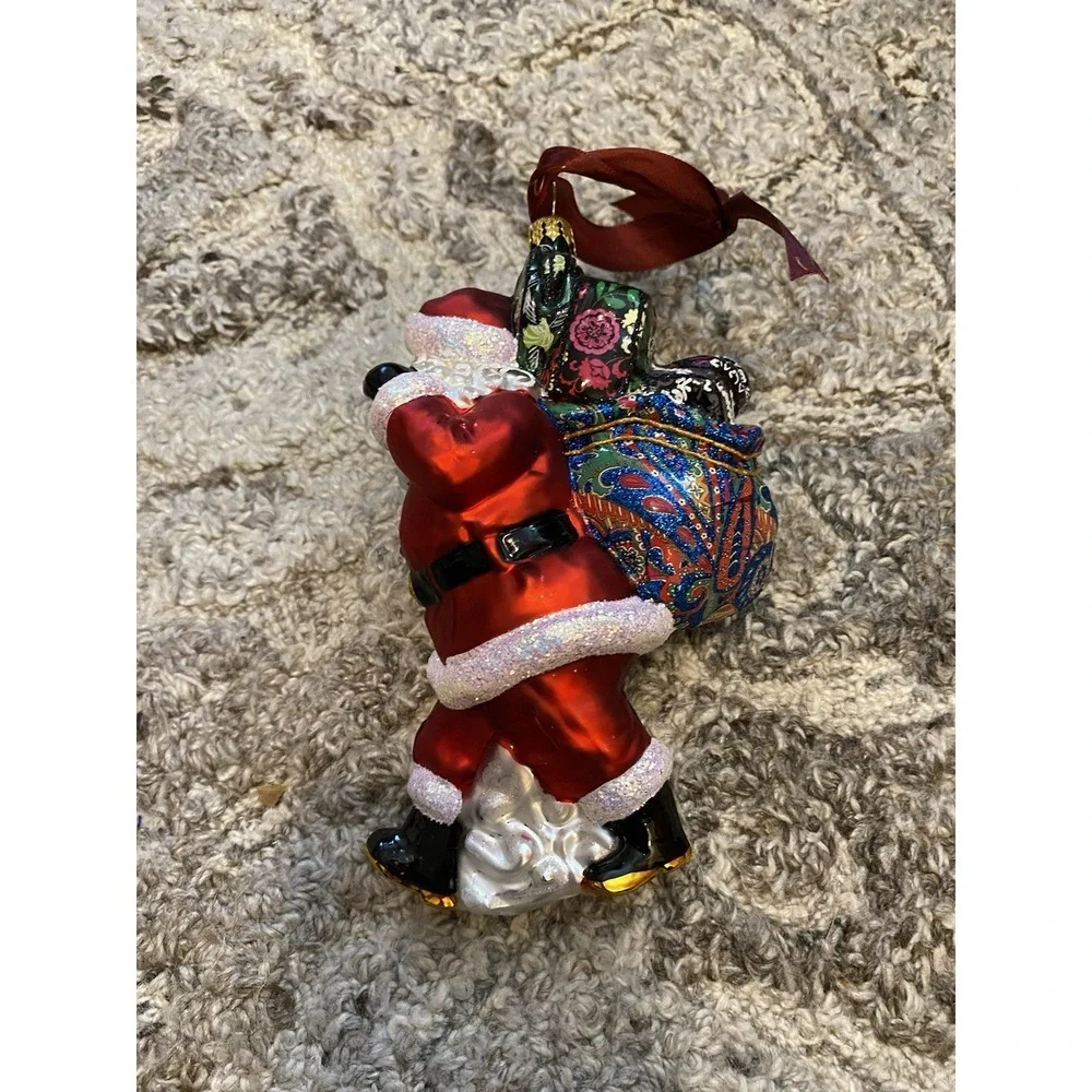 Radko Vera Bradley Santa Claus Floral Gift & Bag Christmas Ornament Rare Glass